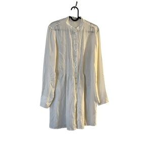 STEFFEN SCHRAUT all silk pintuck pleated button-down tunic shirt dress, ivory 36
